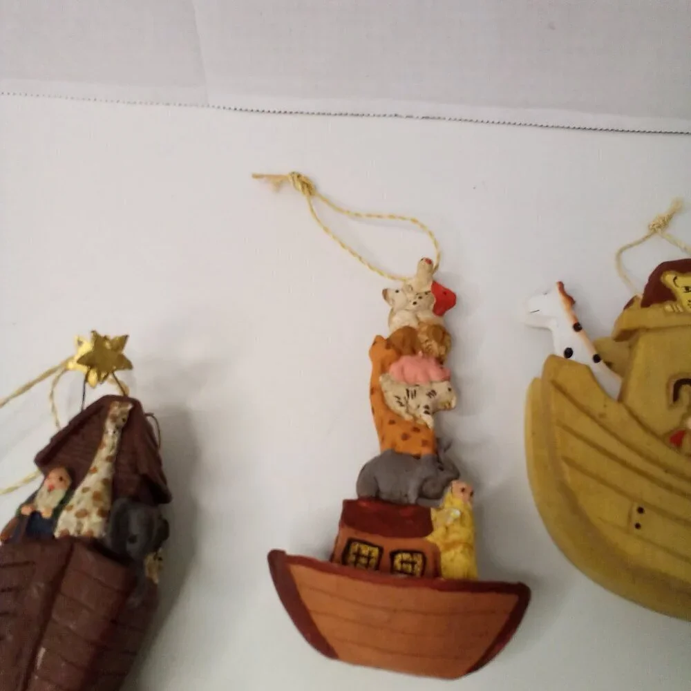 Vintage Wood Noah's Ark Decor Lot Bible Animals Hanging Figures